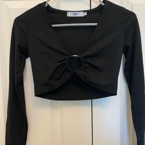 XS Adika Black Long Sleeve Ring Crop Top